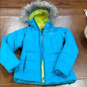 Columbia Turquoise Jacket with Faux Fur Hood